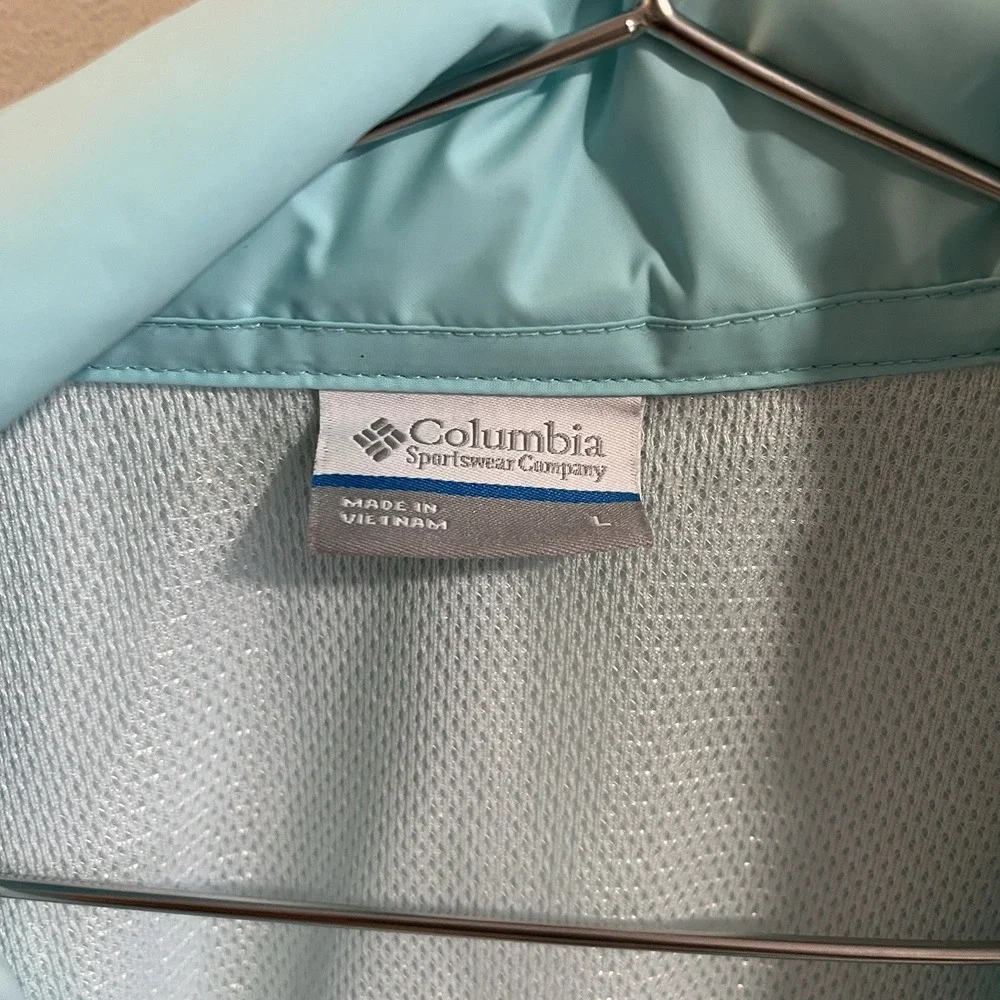 Columbia Rain Jacket Women's Waterproof Lightweight Blue Stow Hood SZ L - Picture 3 of 6